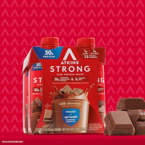 Atkins Strong High Protein Shake, Milk Chocolate, 30g Protein, 12 Count X136
