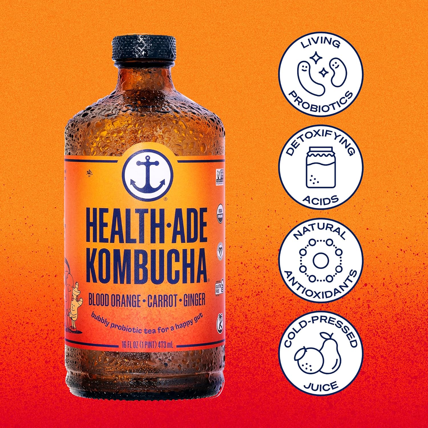 Health-Ade Blood Orange Carrot Ginger Kombucha, 16 fl oz W7069