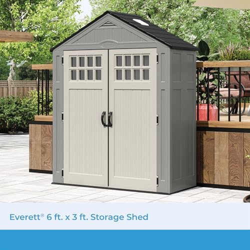 Suncast BMS6312D Everett 6' x 3' Resin Outdoor Shed with Lockable Double Doors, Dove Gray S8000