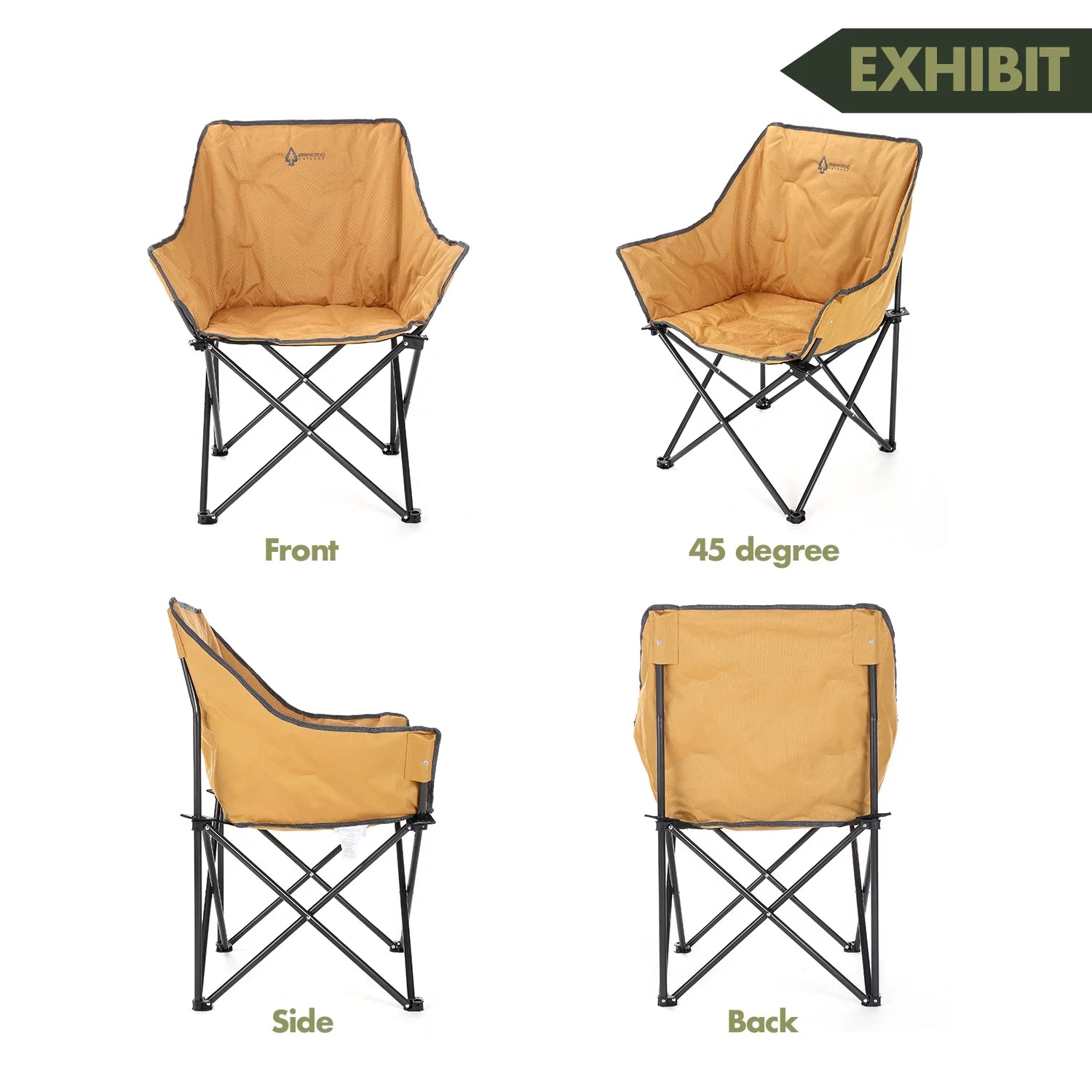 ARROWHEAD OUTDOOR Portable Folding Camping Quad Chair, Steel Frame, 250lbs Capacity, Tan B747798