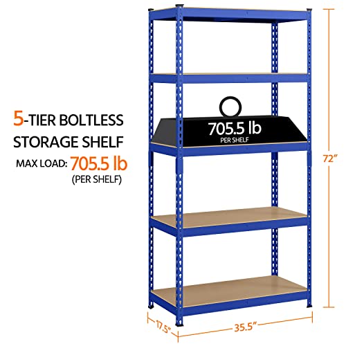 Yaheetech 5-Tier Heavy Duty Garage Shelving Unit, Adjustable Metal Storage Rack, Blue J339478