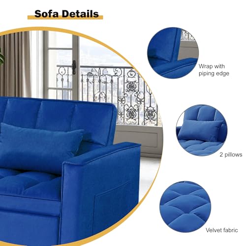 3 in 1 Sleeper Sofa Bed with Side Pocket, Black Convertible Futon Couch W34330