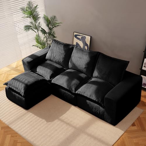 Comfy Cloud Couch with L-Shape Chaise, Modular Sectional Sofa in a Box, Soft Corduroy, Black U67688