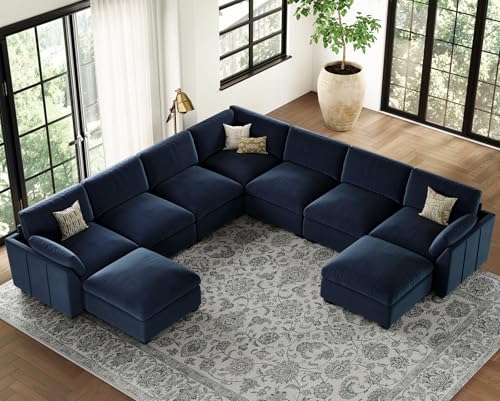 Belffin Extra Large Modular Sectional Sofa, 4-Seater L Shaped Velvet Couch, Black A1471