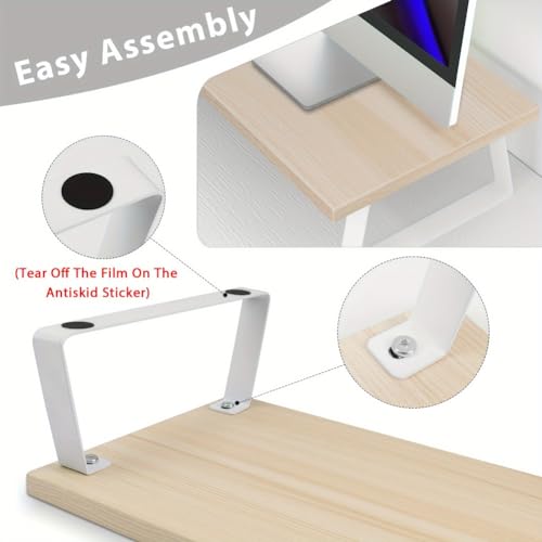 Dual Monitor Stand Wood Desk Organizer with Adjustable Length and Angle (Vintage) O519