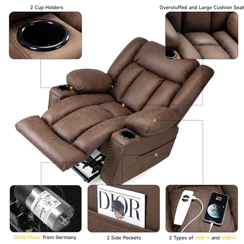 Large Power Lift Chair Recliner for Elderly with Heat and Massage, Dark Brown W500