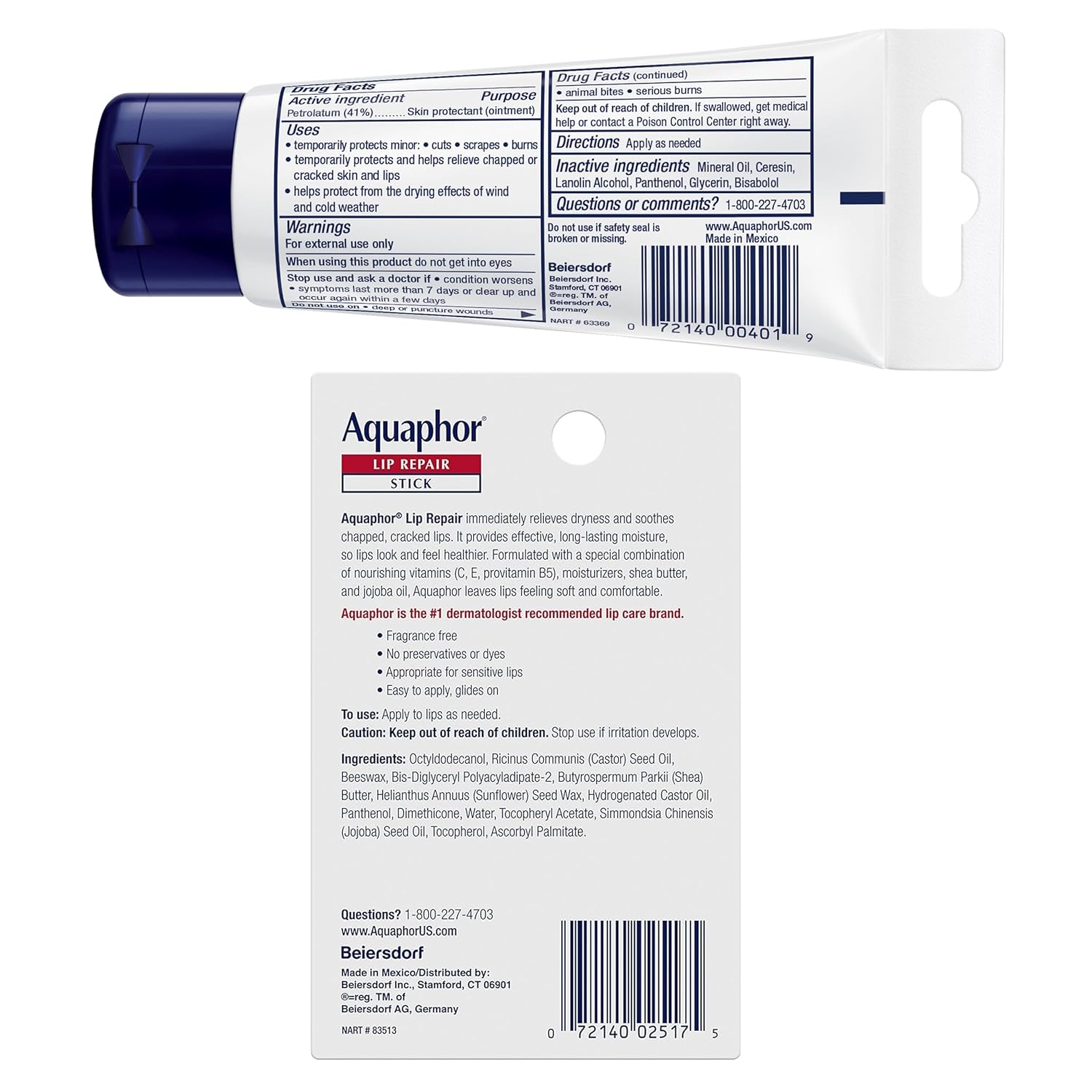 Aquaphor Skin Care Set, Healing Ointment & Lip Repair Balm V8252