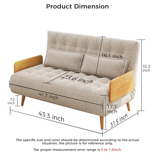 Convertible Chair Bed Sleeper for Adults with Wooden Arms, Linen G638