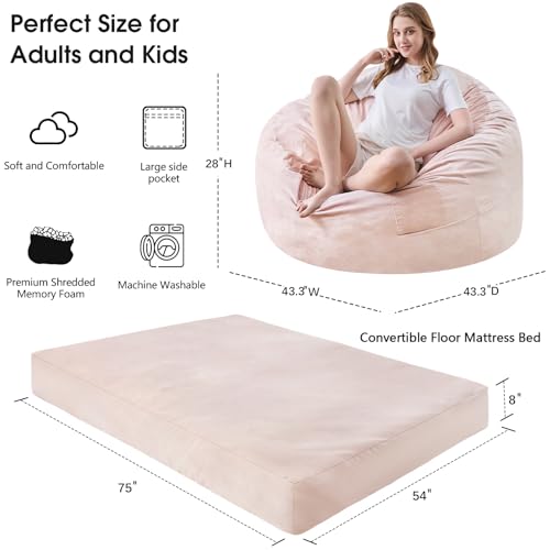 Giant Bean Bag Chair for Adults Convertible Bed with Microfiber Cover Charcoal G62613