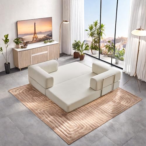 Convertible Floor Sofa Bed with Pillow Back and Armrest, Chenille, Dark Gray N4509