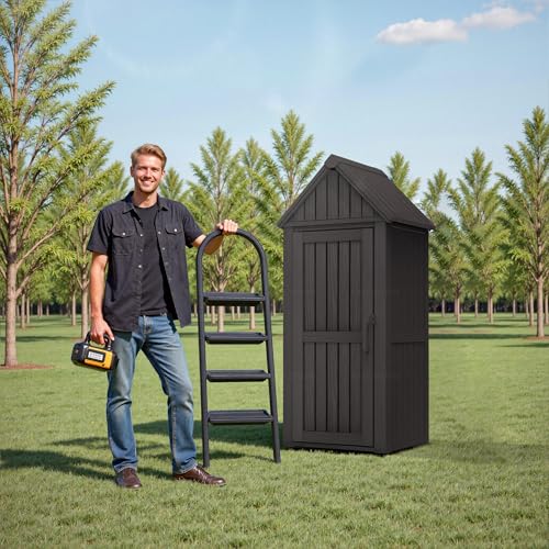 Outdoor Storage Shed with Lock, Waterproof Resin Garden Tool Cabinet G12946