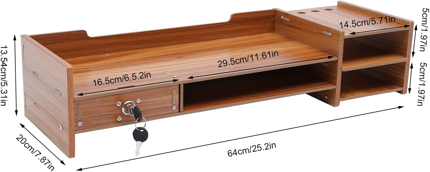 Monitor Stand Riser with Drawers, Wood Color, for Desk and Laptop M58183