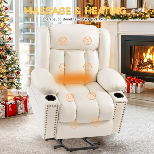 Large Power Lift Chair Recliner for Elderly with Heat and Massage, Dark Brown W500