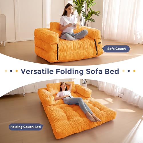 MAXYOYO Folding Sofa Bed L-Shaped Convertible Sleeper Couch with Pillow, Dark Grey X9070
