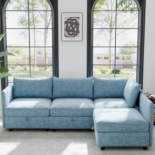 Oversized Modular Sectional Sofa with Movable Ottomans, U-Shaped Chenille J2923