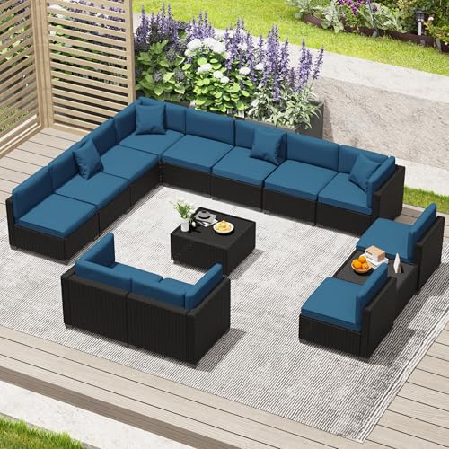 KIGOTY Patio Furniture Set 7 Pieces Outdoor Sectional Sofa with Cushions and Glass Coffee Table B60021