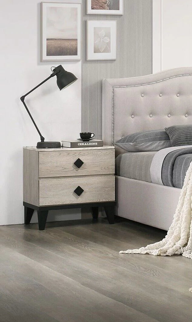 Transitional Cream Dresser Mirror Nightstands Chest 5pc Bedroom Set R373