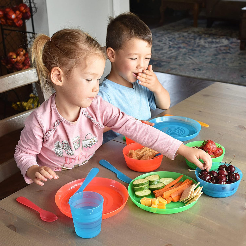 Rainbow Plastic Dinnerware Set for 8 Kids Plates Bowls Cups Reusable BPA Free F372533