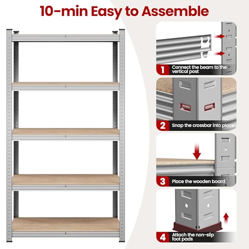 Yaheetech 5-Tier Heavy Duty Garage Shelving Unit, Adjustable Metal Storage Rack, Blue J339478
