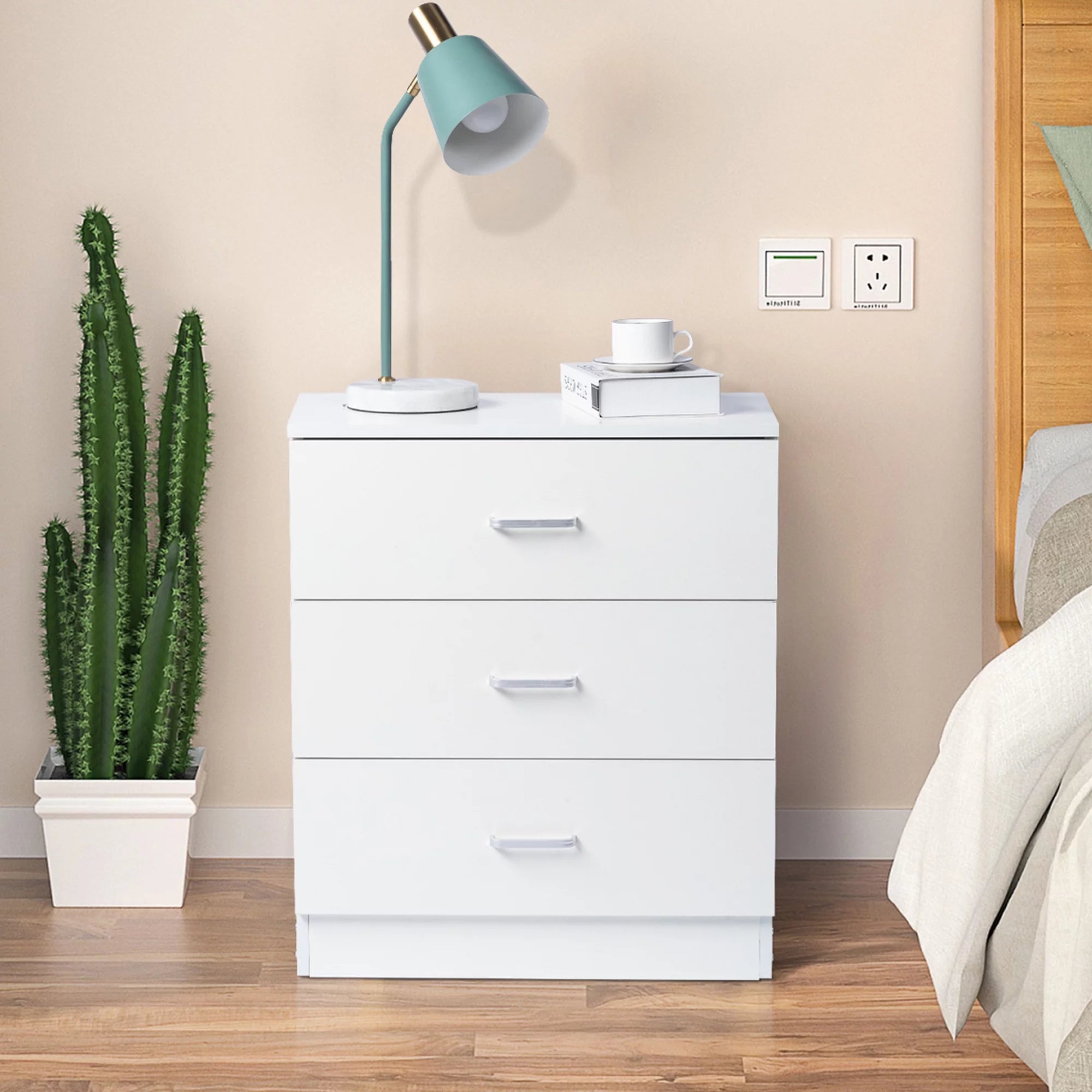 SYNGAR Modern Dresser Cabinet, Wooden 3-Drawer Dresser with Handles, Simple Home Storage Furniture of Drawers for Closet, White Kids Storage Chest, Bedside Table of Bedroom for Clothes Cosmetic, D8792