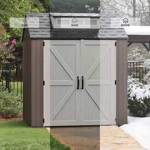 Resin Outdoor Storage Shed with Floor, Weatherproof, Lockable, Brown, 7x7 FT S969