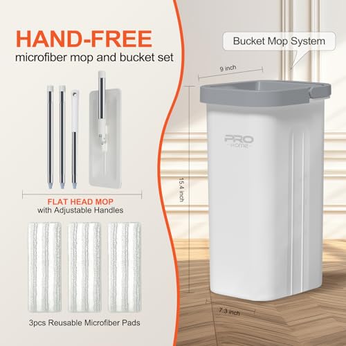 Mop and Bucket with Wringer Set, Flat Mop with 3 Microfiber Pads D53471