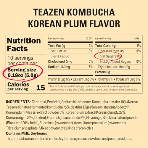 Teazen Kombucha Tea Zero Sugar Sparkling Powdered Mix, Berry, 10 Sticks I517560