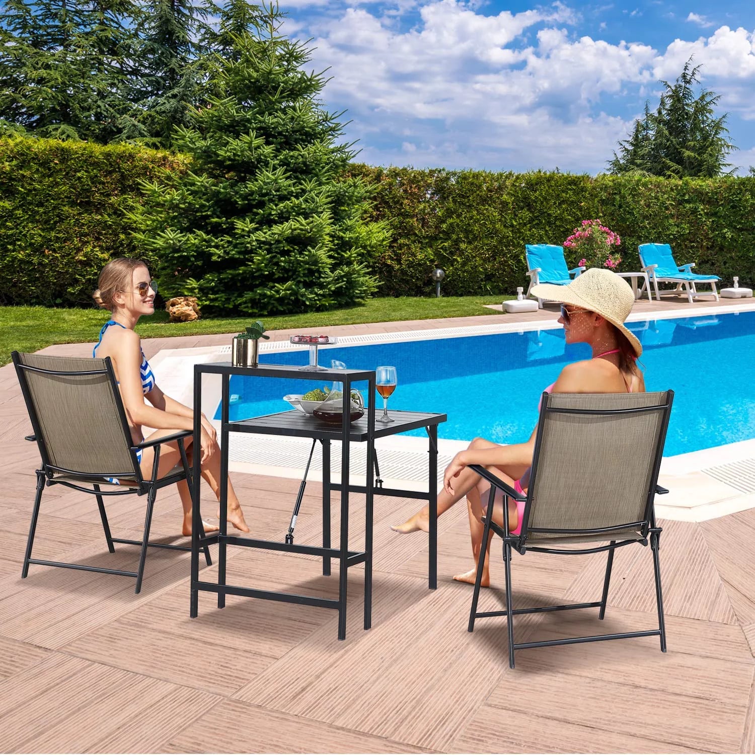 Patio Bistro Set 3 Piece Outdoor Folding Furniture with Coffee Table K47879