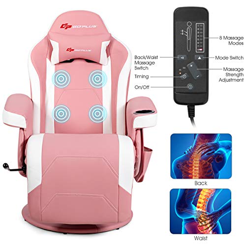 Goplus Massage Gaming Chair, Racing Recliner with Footrest, PU Leather N121