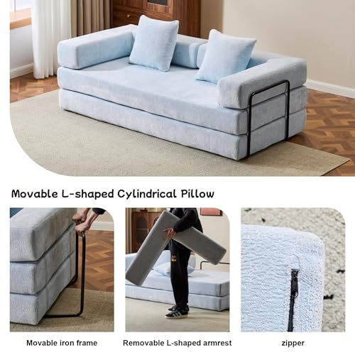 Convertible Floor Sofa Bed with Pillow Back and Armrest, Chenille, Dark Gray N4509
