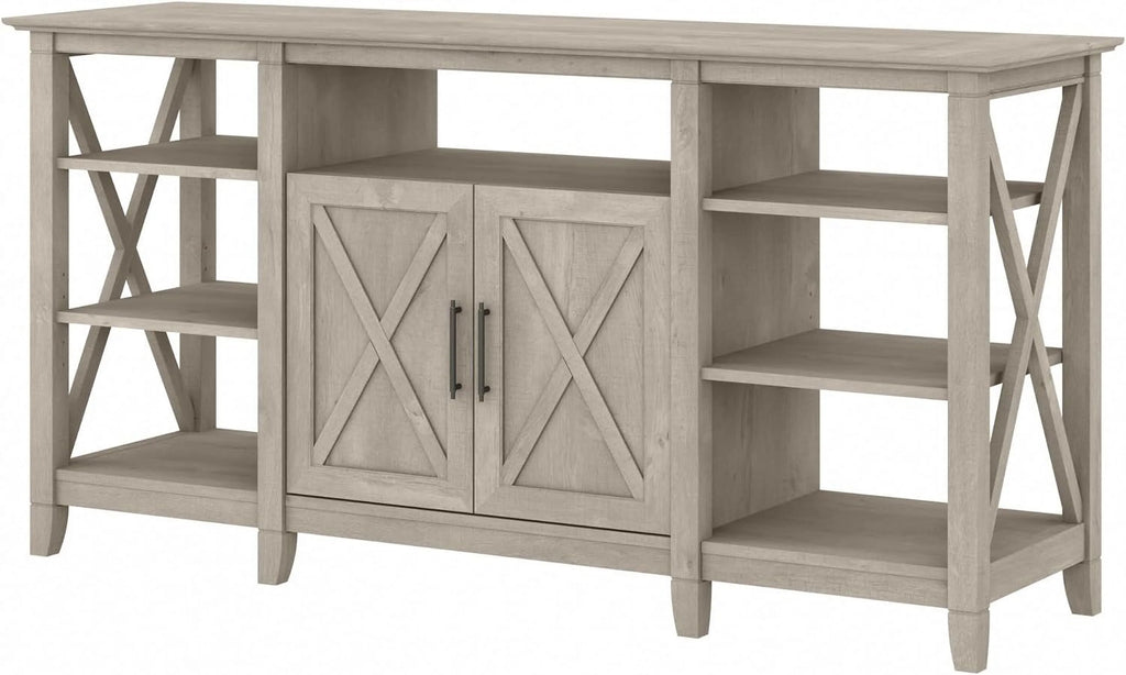 Key West Tall Stand for 65 Inch TV, Farmhouse Entertainment Center with Storage, Washed Gray
