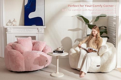 MAXYOYO Floral Shaped Bean Bag Sofa for Adults, Faux Fur, Beige M8911