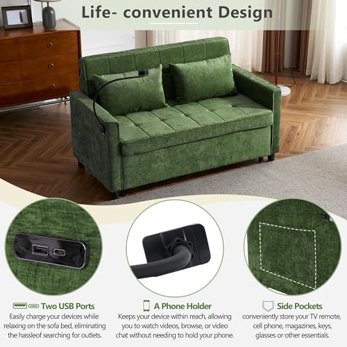 Merax 3 in 1 Convertible Sleeper Sofa Bed Futon with USB Ports, Brown V2286