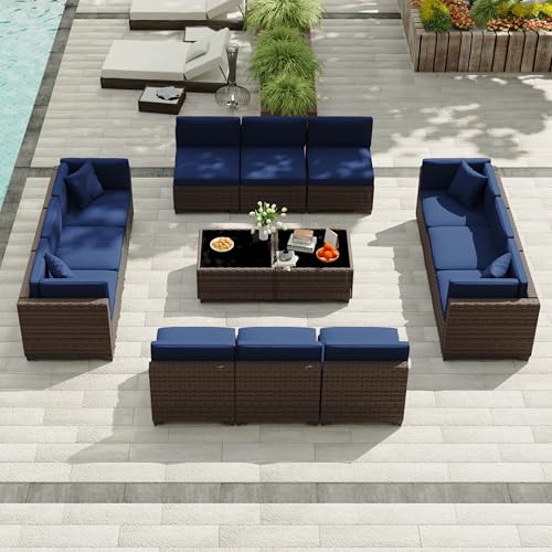 KIGOTY Patio Furniture Set 7 Pieces Outdoor Sectional Sofa with Cushions and Glass Coffee Table B60021