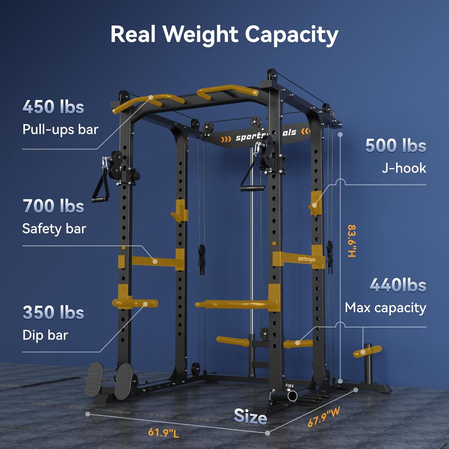 Sportsroyals Power Cage 1600lbs Multi-Function Power Rack with Cable Crossover for Home Gym M91569