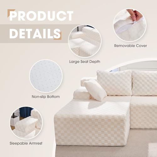 Modular Sectional Sofa L-Shape Couch with Oversized Chaise, Grey Stripe I49459