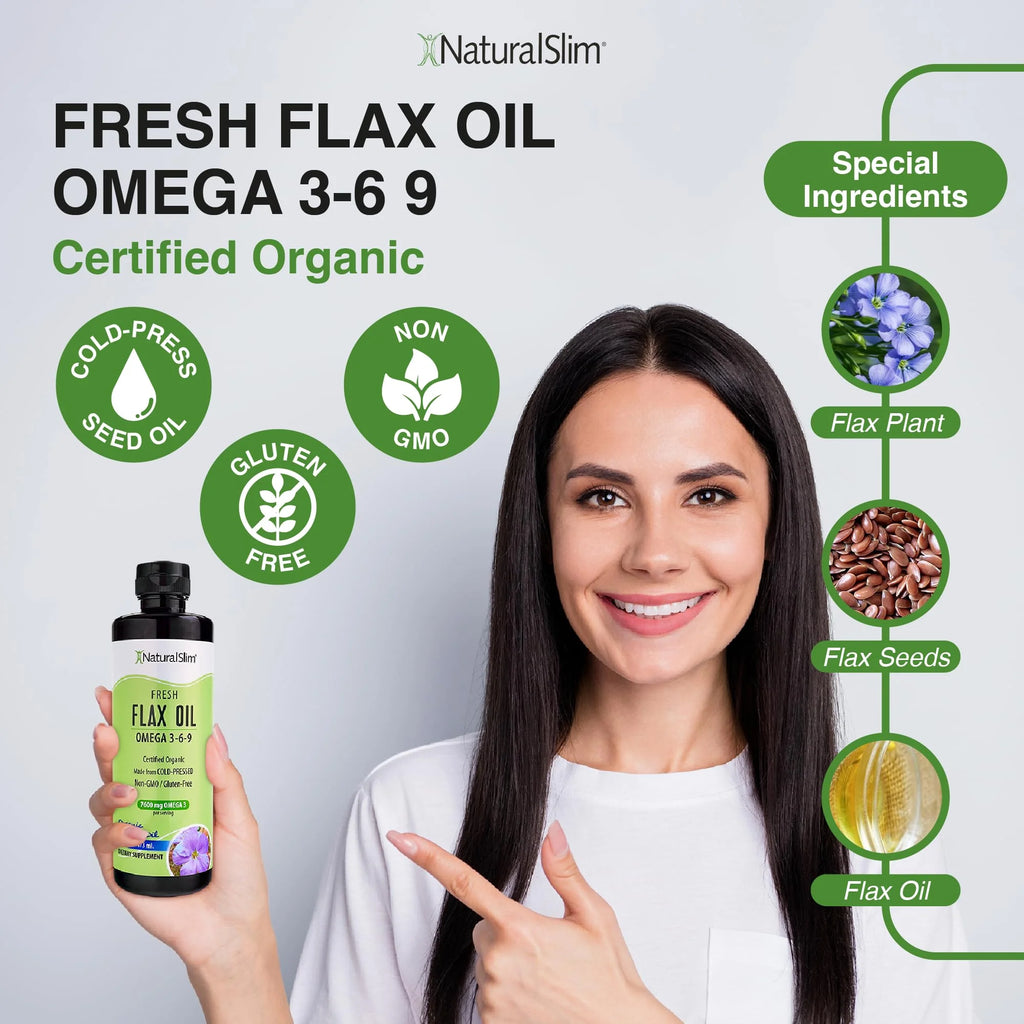 NaturalSlim Organic Cold-Pressed Flaxseed Oil with Omega 3 6 9, 16 fl. Oz Y753168