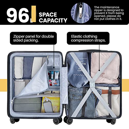 AnyZip 21" Carry On Luggage and 14" Mini Cosmetic Case Set, Hardside PC ABS, White Y5123