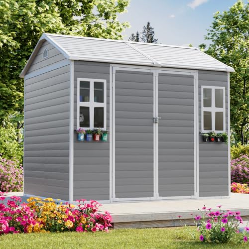8x6x7 FT Resin Storage Shed, Waterproof Outdoor Tool Shed with Floor, Dove Grey C693740