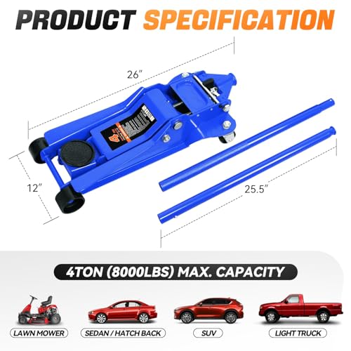 Auto Dynasty 4 Ton Low Profile Floor Jack, Heavy Duty Steel Hydraulic, Yellow B7990