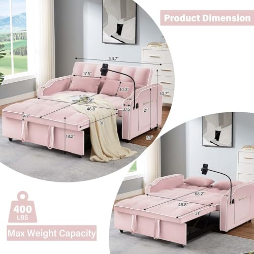WIIS' IDEA Convertible Sofa Bed 3-in-1 Velvet Sleeper with Adjustable Backrest, Gray L188547