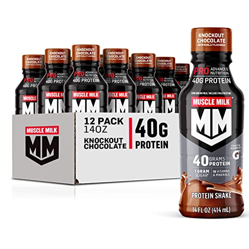 Muscle Milk Pro Advanced Nutrition Protein Shake, Knockout Chocolate, 14 Fl Oz, 12 Pack W259