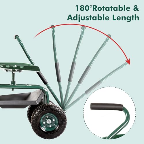 KINTNESS Garden Cart with Rolling Work Seat and Storage Basket, Blue G5904