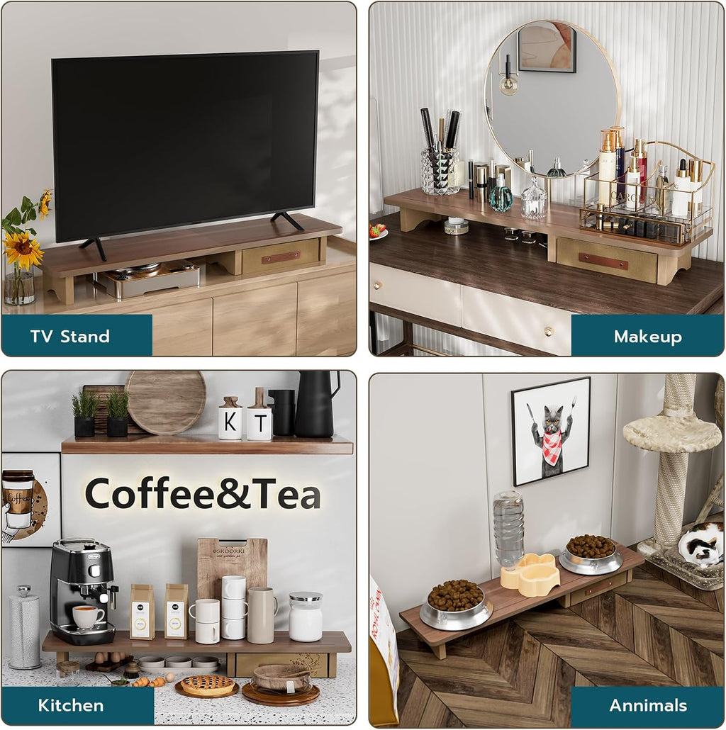 Dual Monitor Riser with Drawers, Sturdy Wood Stand for 2 Monitors N85730