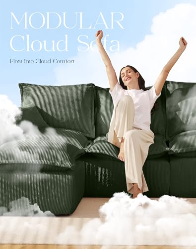 Comfy Cloud Couch with L-Shape Chaise, Modular Sectional Sofa in a Box, Soft Corduroy, Black U67688