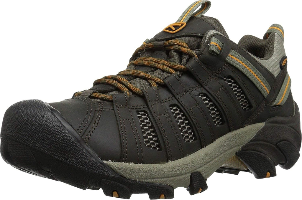 KEEN Men's Voyageur Low Height Breathable Hiking Shoes, Black Olive/Inca Gold, 10.5
