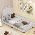 Twin Storage Upholstered Platform Bed Mattress Foundation with Nailhead Trim Decoration and Guardrail, Bed Frame Storage Bed w/ Wooden Slats for Boy Girl, No Box Spring