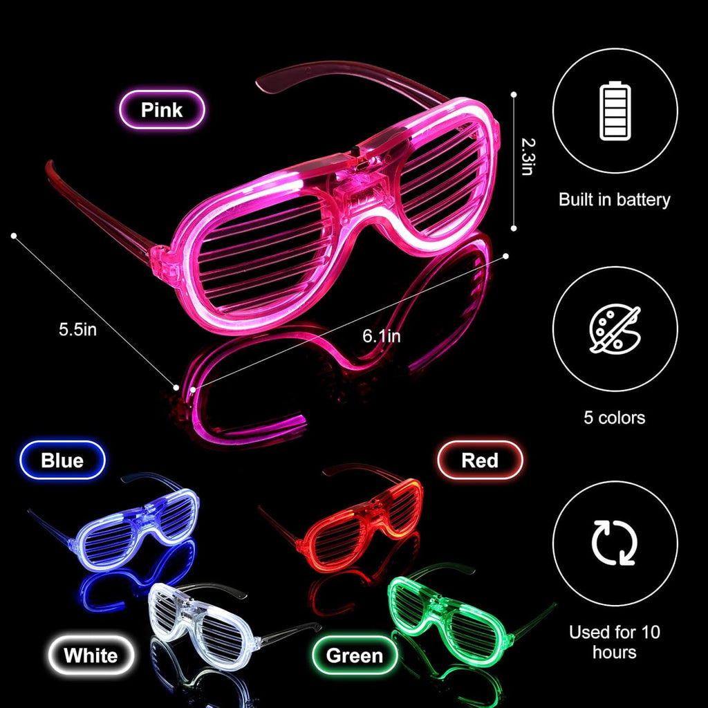 25 Packs LED Glasses Party Favor Bulk, 5 Neon Colors Glow in The Dark for Kids & Adults K780