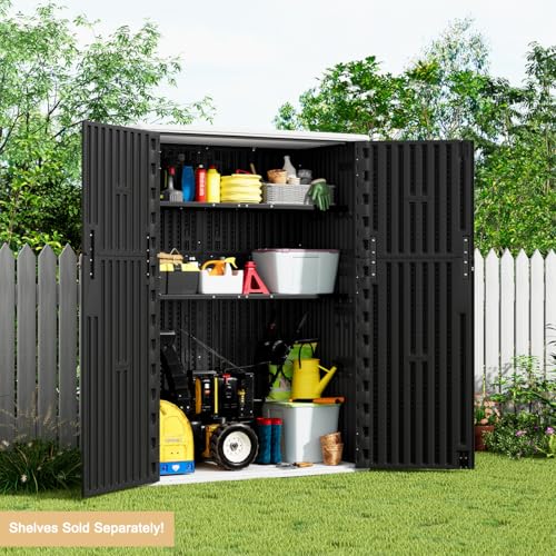 KINYING Outdoor Vertical Storage Shed 57 Cu.ft Waterproof Lockable Brown C842304