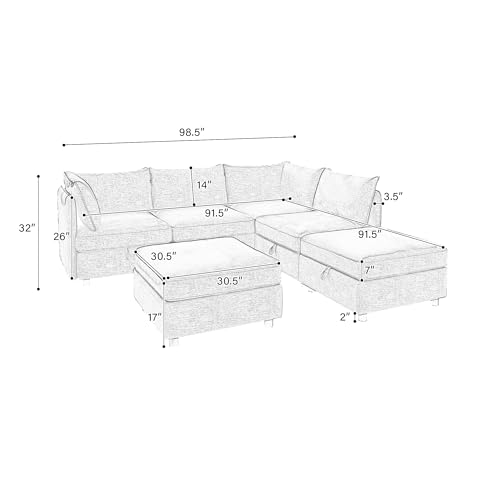 Oversized Modular Sectional Sofa with Movable Ottomans, U-Shaped Chenille J2923